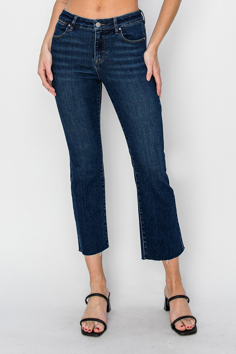 Risen Mid Rise Raw Edge Straight Jeans: 0-3XL