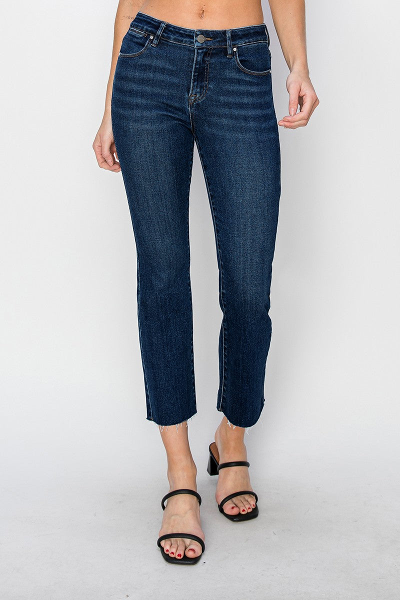 Risen Mid Rise Raw Edge Straight Jeans: 0-3XL