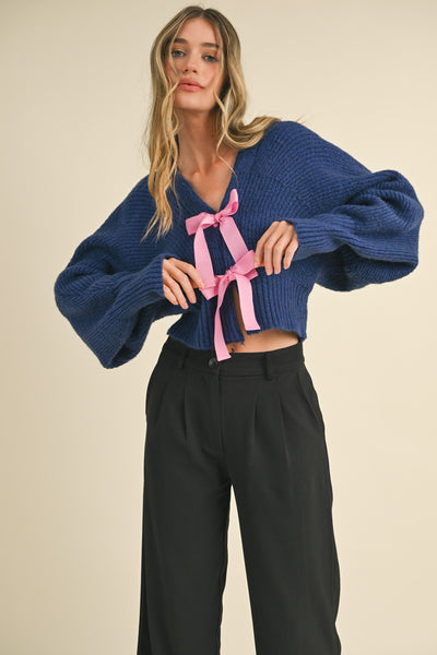 Navy & Pink Bow Cardigan