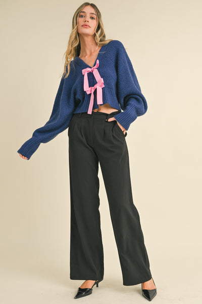 Navy & Pink Bow Cardigan