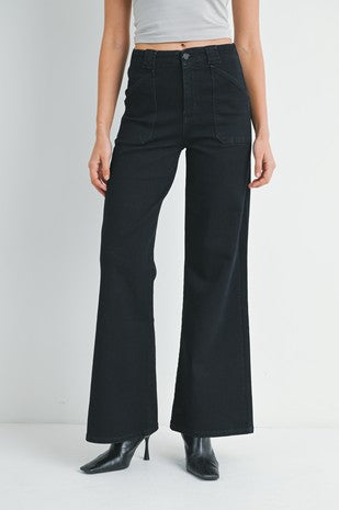 Black Patch Pocket Wide Leg Flares