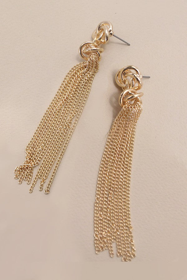 Gold Knot Tassel Drop Earrings