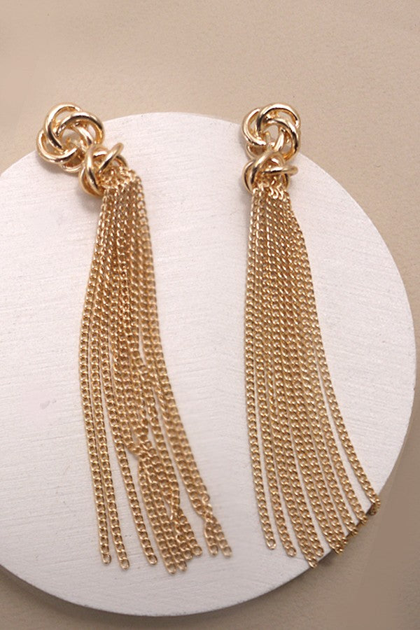 Gold Knot Tassel Drop Earrings