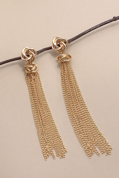 Gold Knot Tassel Drop Earrings