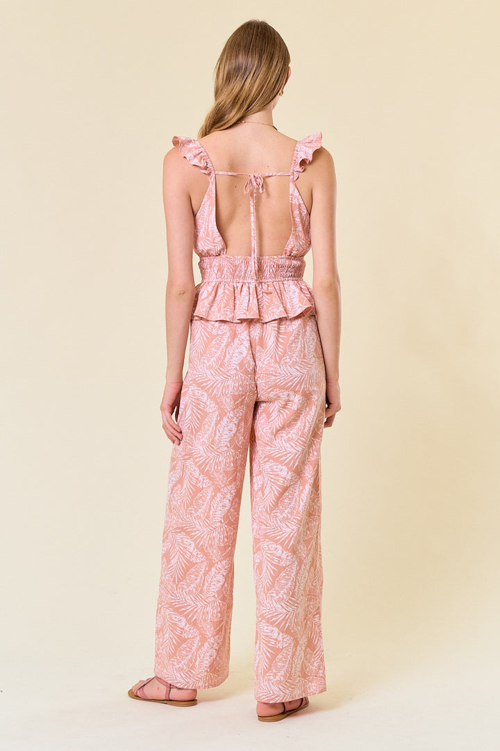 Blush Tropical Print Peplum Jumpsuit