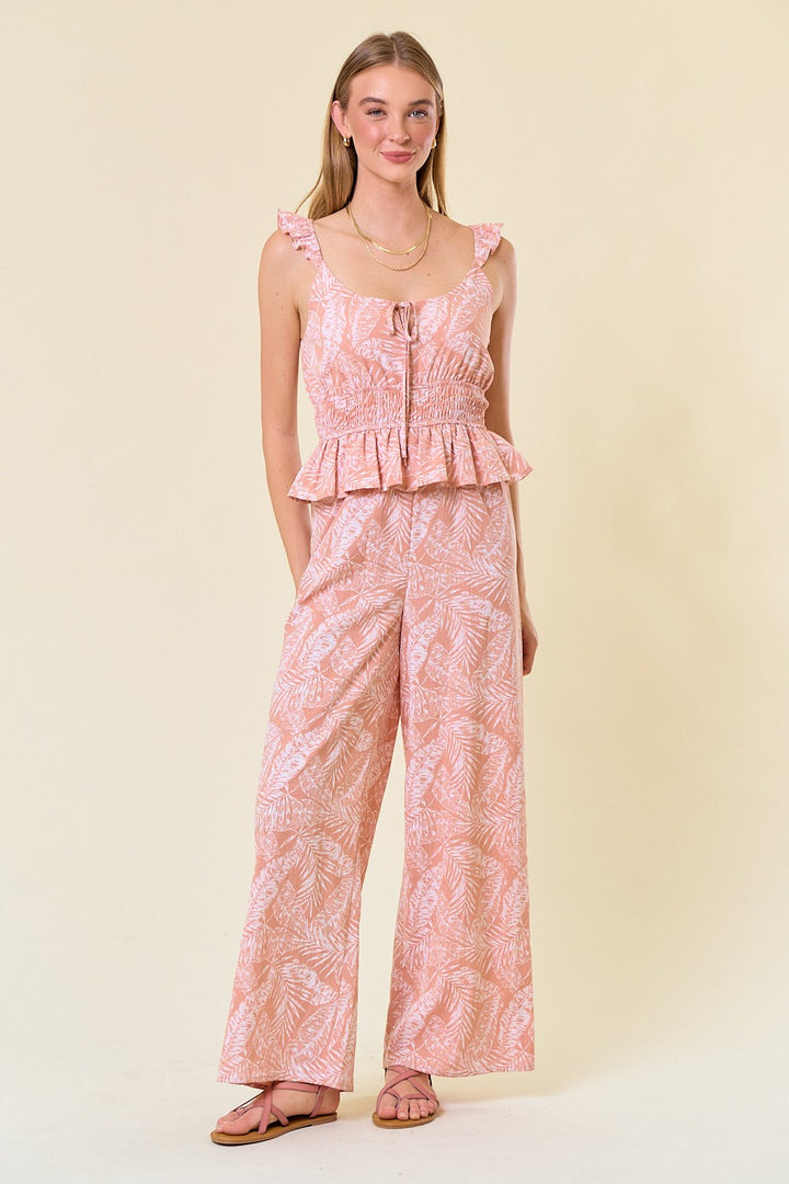 Blush Tropical Print Peplum Jumpsuit