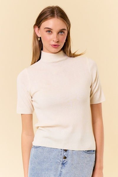 Cream Mock Neck Sweater Top