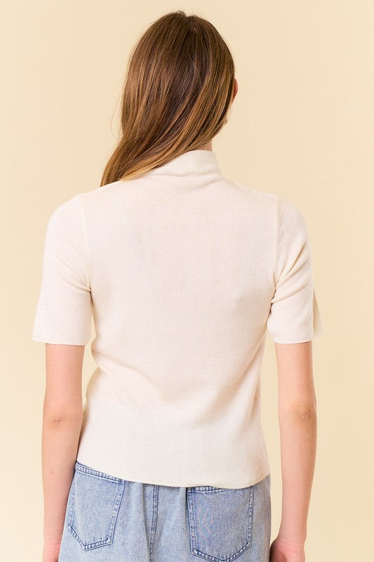 Cream Mock Neck Sweater Top