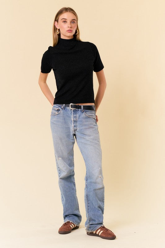 Black Mock Neck Sweater Top