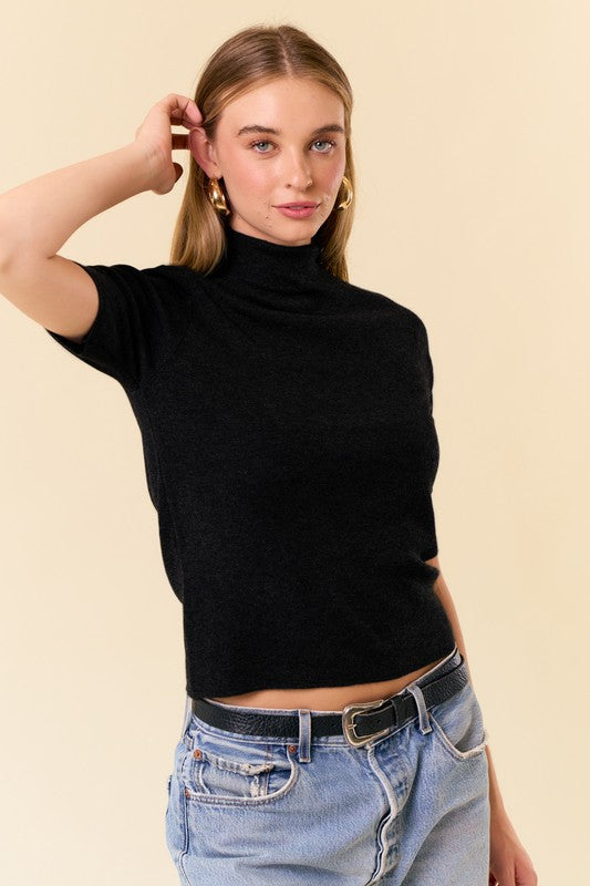 Black Mock Neck Sweater Top