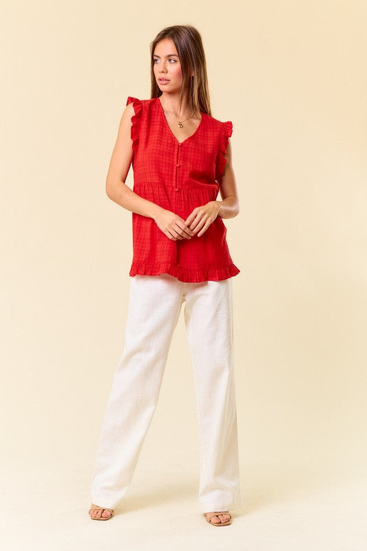 Red Button Down Babydoll Blouse