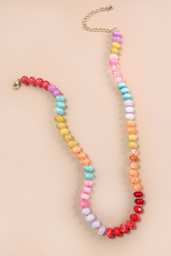 Light Rainbow Natural Agate Bead Necklace
