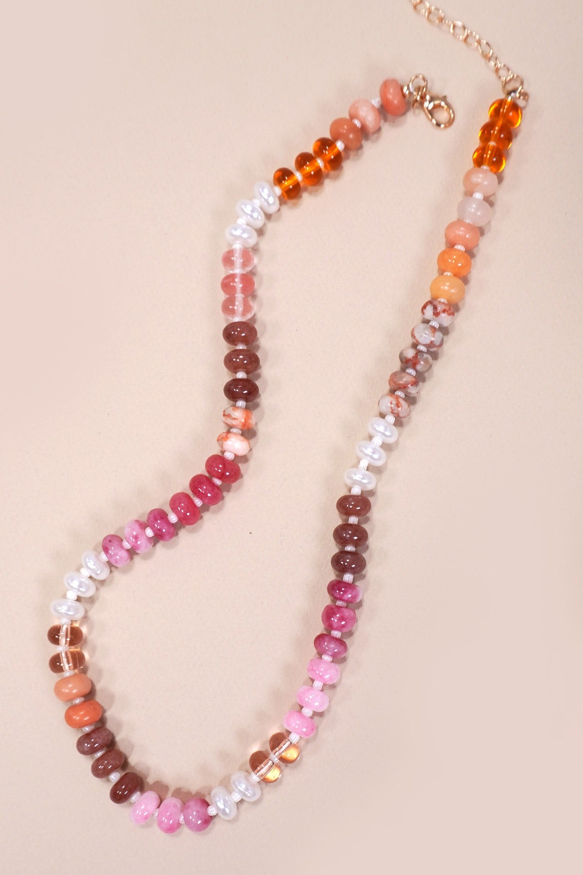 Pink Natural Agate Bead Necklace
