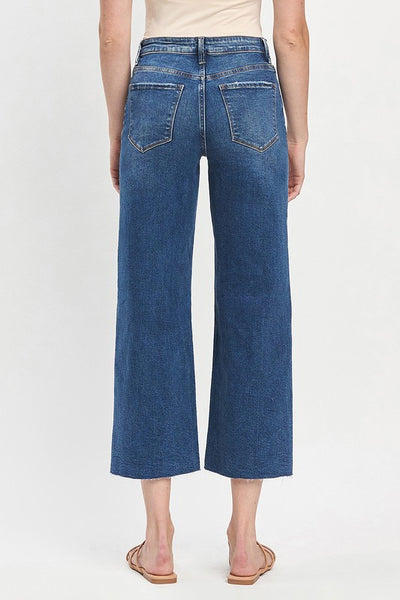 High Rise Raw Hem Wide Leg Jeans