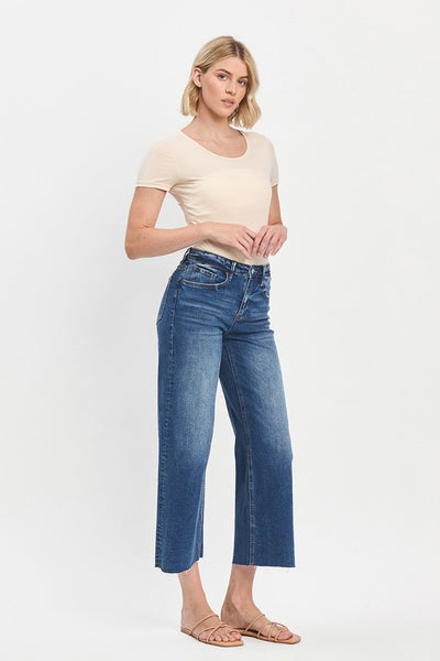 High Rise Raw Hem Wide Leg Jeans