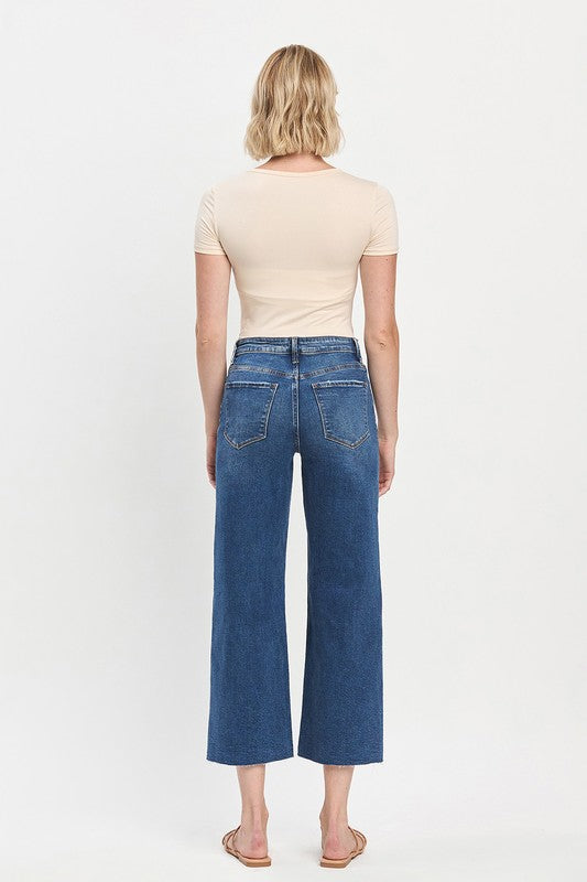 High Rise Raw Hem Wide Leg Jeans