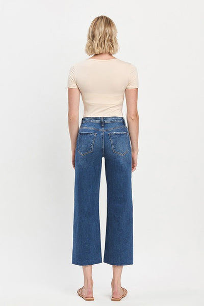 High Rise Raw Hem Wide Leg Jeans