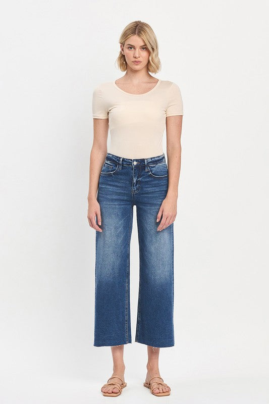 High Rise Raw Hem Wide Leg Jeans