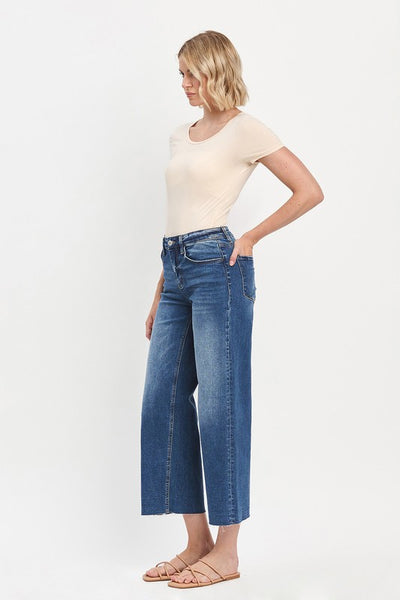 High Rise Raw Hem Wide Leg Jeans