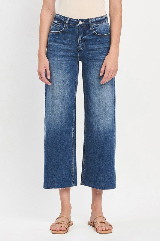 High Rise Raw Hem Wide Leg Jeans