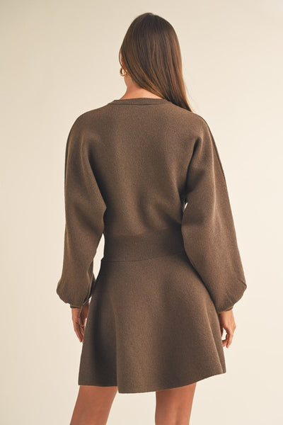 Mocha Balloon Sleeve Sweater Dress