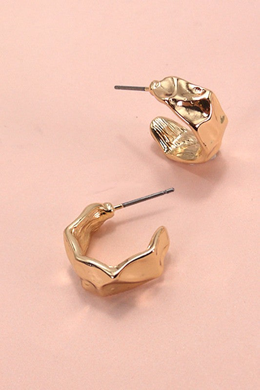 Gold Mini Hammered Hoop Huggie Earrings