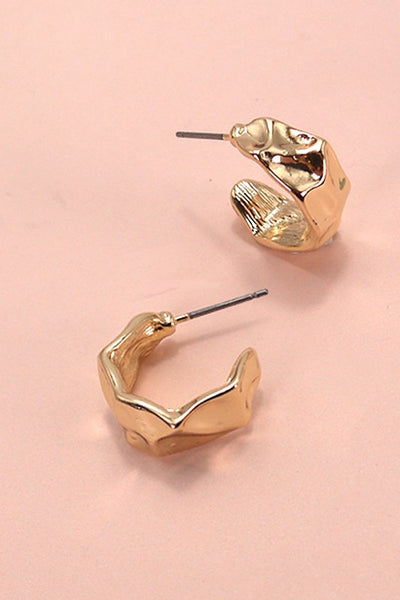 Gold Mini Hammered Hoop Huggie Earrings