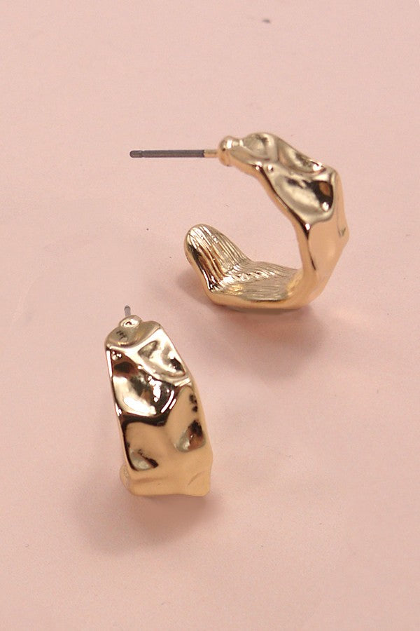 Gold Mini Hammered Hoop Huggie Earrings