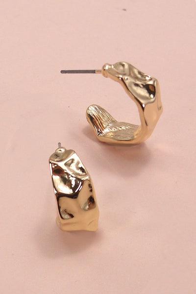 Gold Mini Hammered Hoop Huggie Earrings