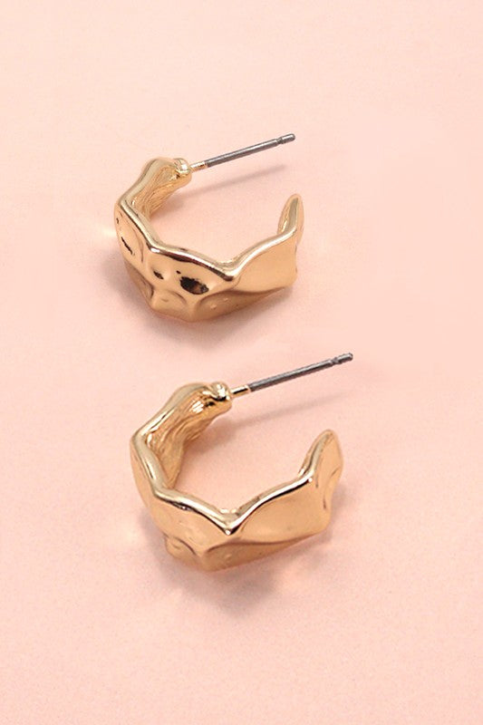 Gold Mini Hammered Hoop Huggie Earrings