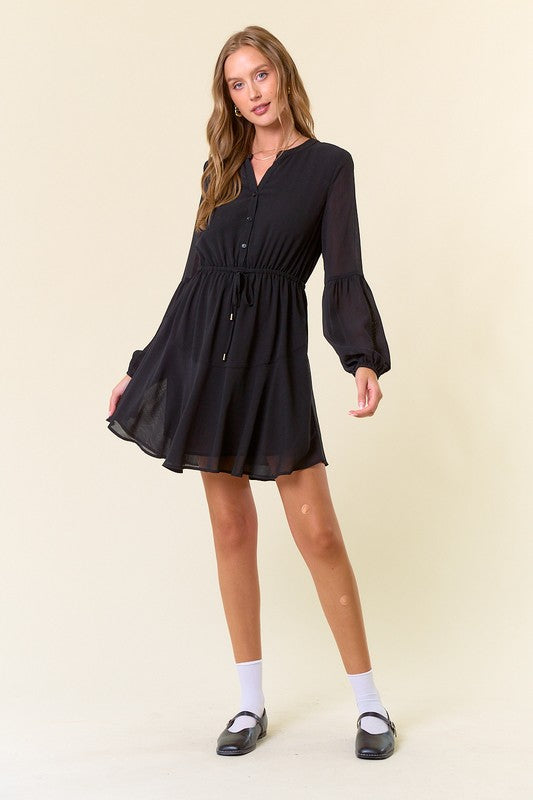 Black Henley Ruffle Mini Dress