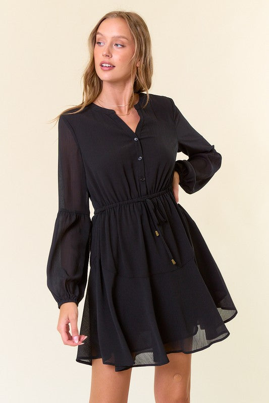 Black Henley Ruffle Mini Dress