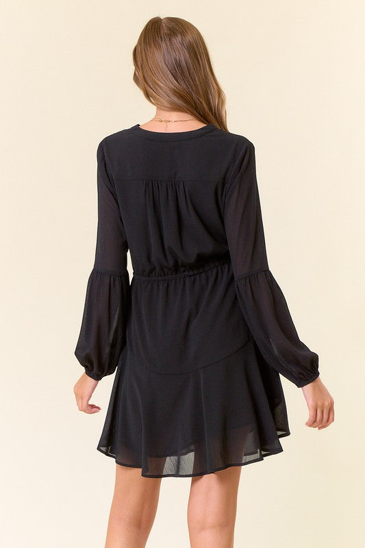 Black Henley Ruffle Mini Dress