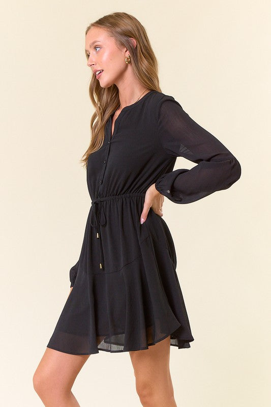 Black Henley Ruffle Mini Dress
