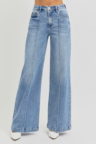 Risen High Rise Wide Leg Pintuck Jeans