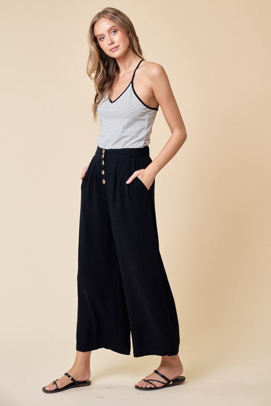 Black Linen Wide Leg Culottes