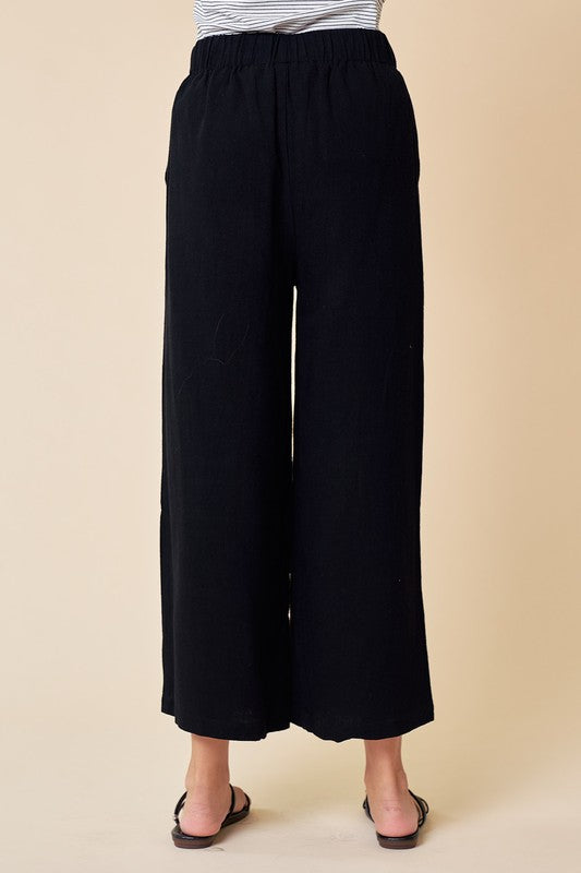 Black Linen Wide Leg Culottes