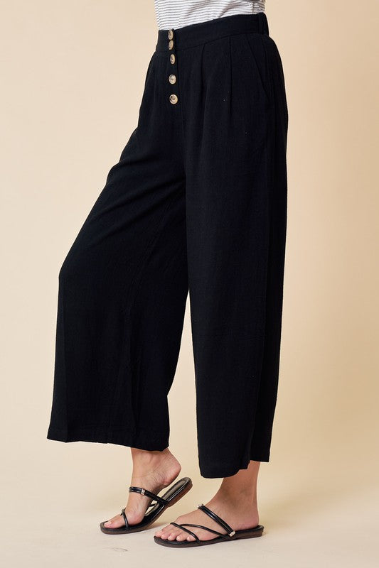Black Linen Wide Leg Culottes