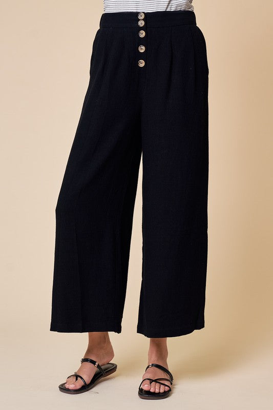 Black Linen Wide Leg Culottes
