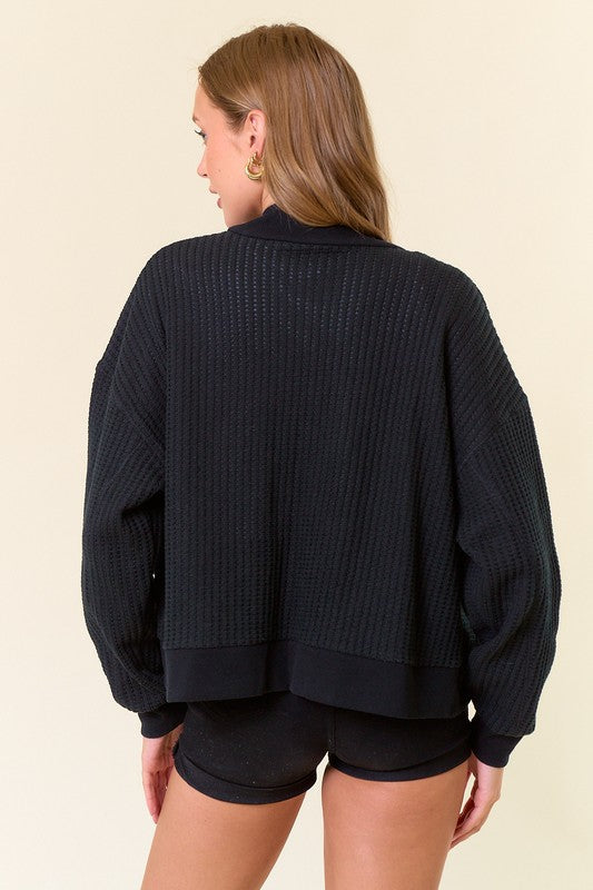 Black Waffle Knit Cardigan
