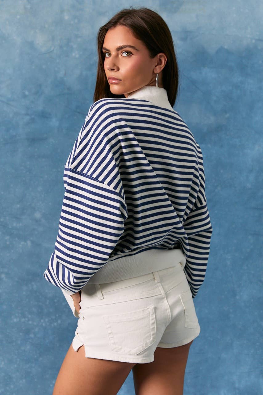 Navy Striped USA Mock Neck Sweatshirt