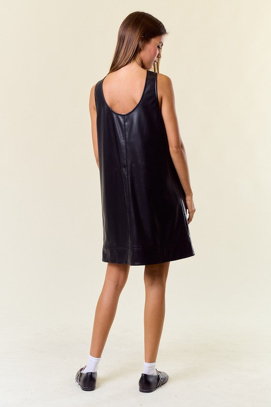 Black Faux Leather Sleeveless Mini Dress