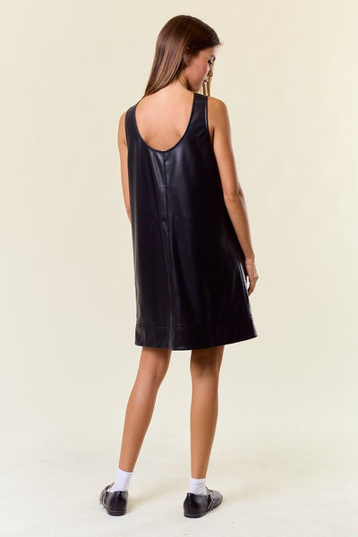 Black Faux Leather Sleeveless Mini Dress