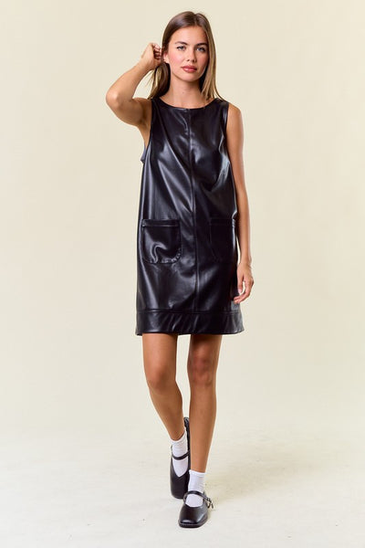 Black Faux Leather Sleeveless Mini Dress