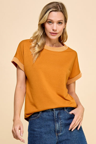 Pumpkin Ribbed Sleeve Top