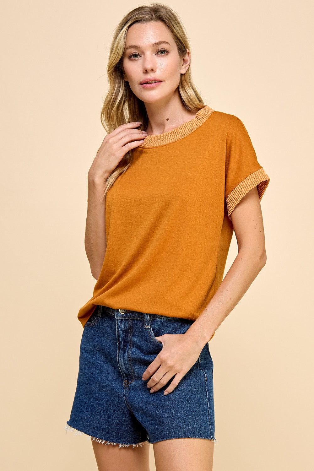 Pumpkin Ribbed Sleeve Top