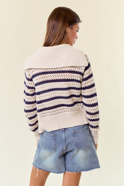 Oat Striped Zip Up Sweater