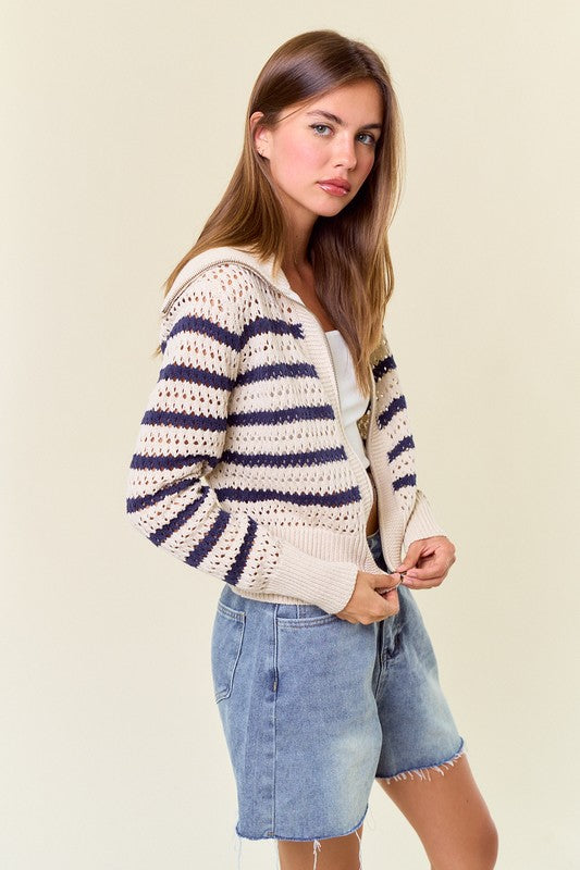 Oat Striped Zip Up Sweater