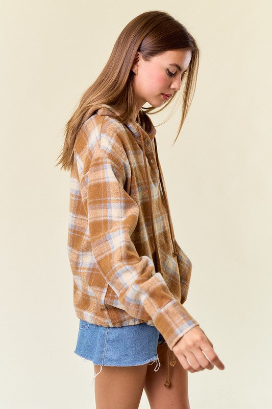Mocha Plaid Flannel Pullover Hoodie