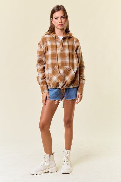 Mocha Plaid Flannel Pullover Hoodie